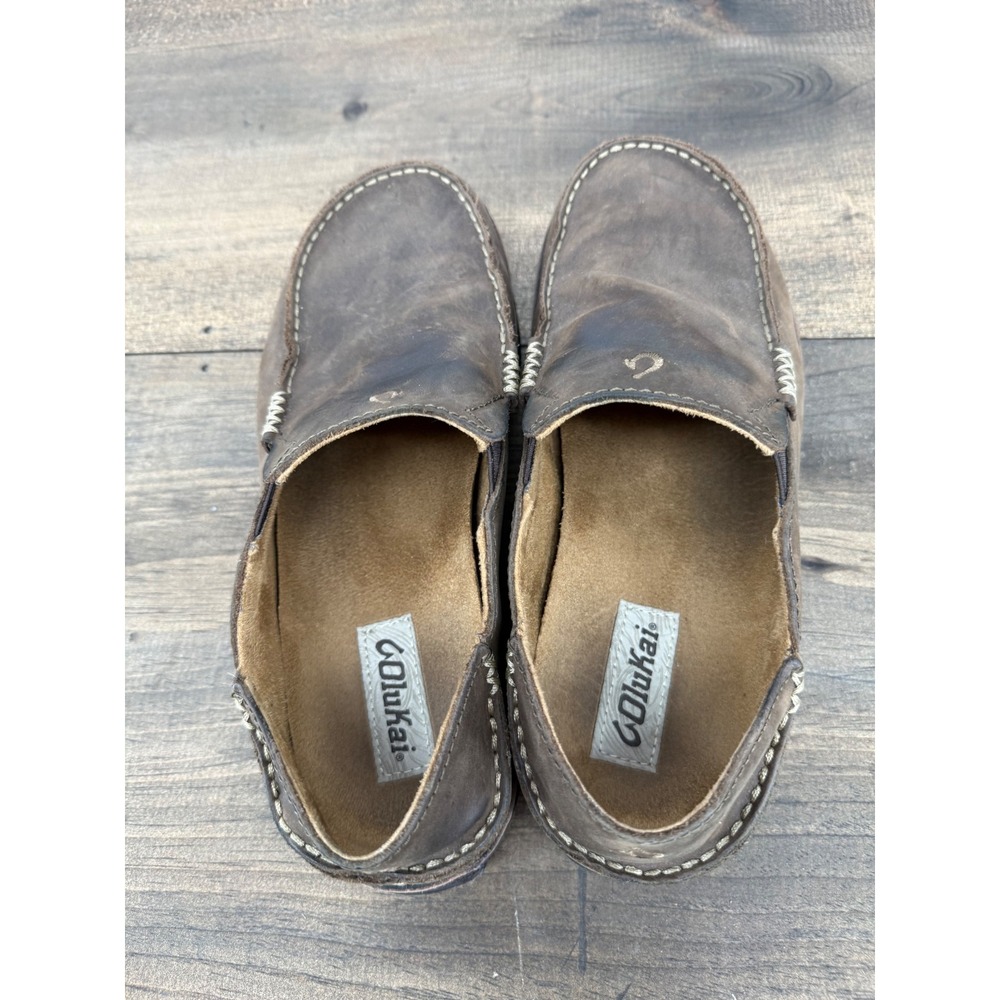 Olukai Moloa Slip On Loafers Brown Leather Comfort Casual Shoes Men's 8.5 - Picture 5 of 9